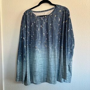 Blue and Gray Leaf Print Top